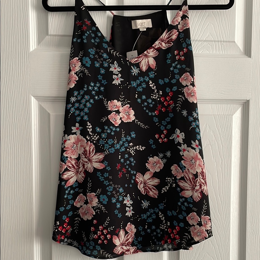 LOFT Women's Floral Black Top